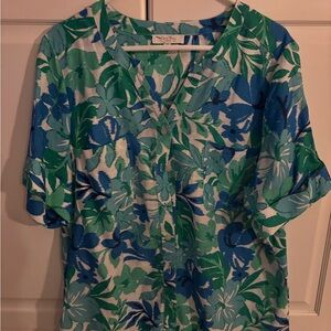 Coral bay‎ tropical linen blend blouse. Sizec1X
